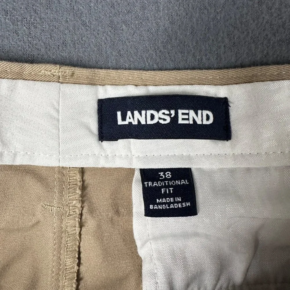 Lands End Mens 38‎ Khaki Traditional Fit Flat Front Chino Pants Pockets